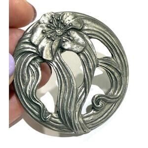 Vintage Seagull Pewter Floral Flower & Leaves Brooch